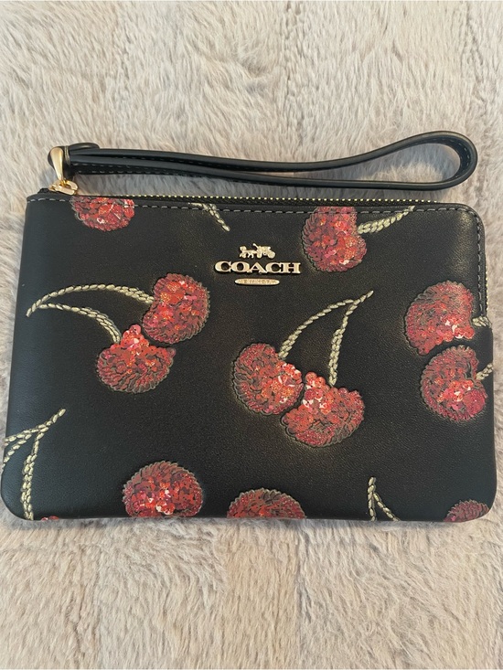 Coach Accessories - COACH Black Sequin Cherry Wristlet